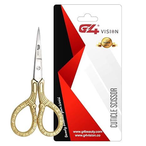 G4 Vision Cuticle Scissors Eye Brow Scissor Manicure Pedicure Grooming Nail Trimming Gold (3.5 inch)