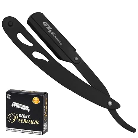 G4 Professional Straight Edge Razor for Men with 100-Pack Replaceable Derby Blades Barber Single Blade Shaving Razor -navajas para barbero