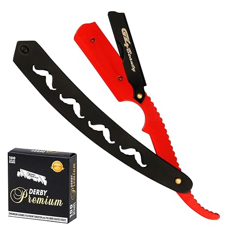 G4 Professional Straight Edge Razor for Men with 100-Pack Replaceable Derby Blades Barber Single Blade Shaving Razor -navajas para barbero