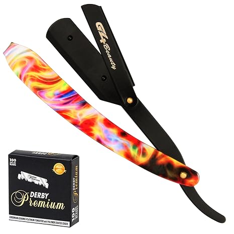 G4 Professional Straight Edge Razor for Men with 100-Pack Replaceable Derby Blades Barber Single Blade Shaving Razor -navajas para barbero